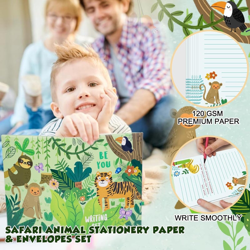 Kidepoch Master Lined Paper Set for Kids - Safari Animal Stationary with Lined Paper 30 Sheets + 20 Envelopes, 8.3 x 5.9 Inch Each - Image 3